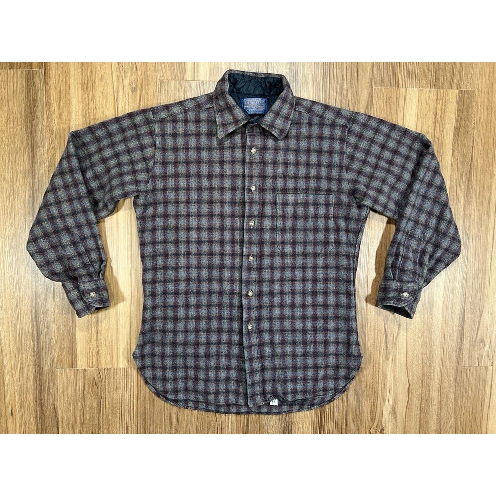 Vtg Pendleton Flannel Plaid 100% Virgin Wool Made In USA Fits Like Small